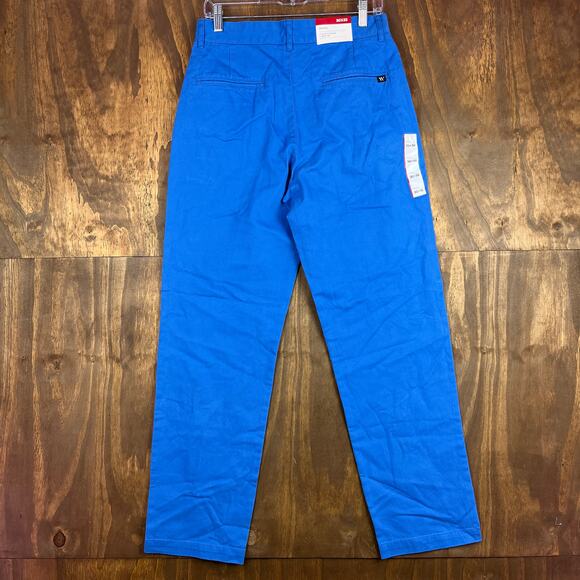 Houston White Mens Pants Blue Chinos Single Pleated Wide Leg 100% Cotton 30x30 - Picture 9 of 12